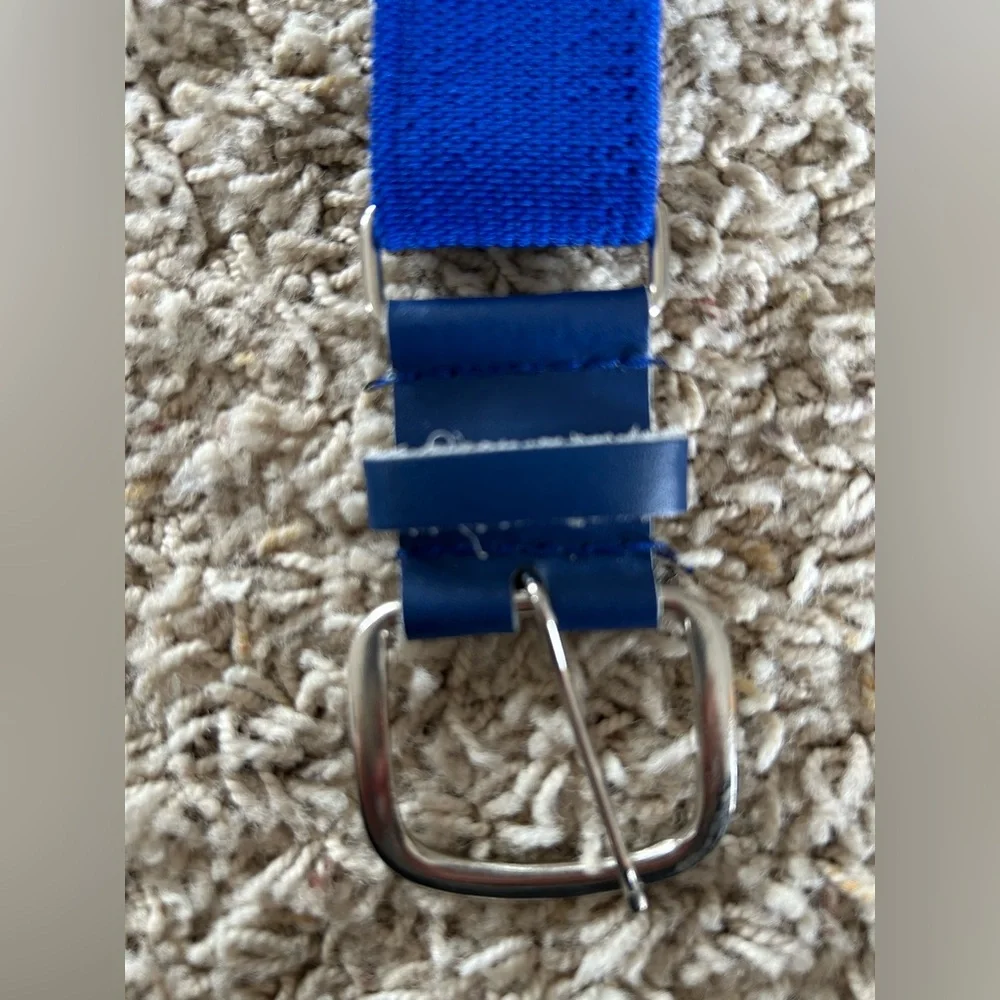 Youth Adjustable Elastic Blue Baseball Belt with Silver Buckle